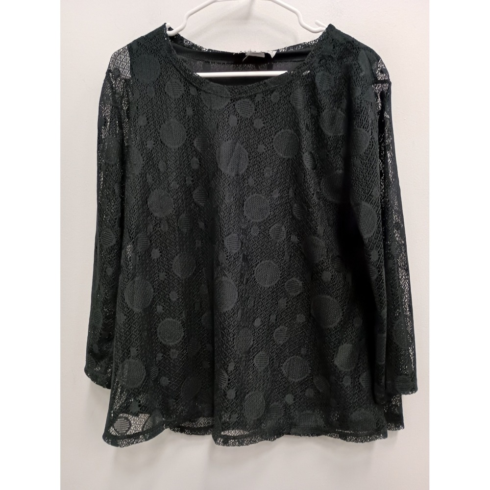 Keren Hart Fairy Top Womens Medium Black Polka Dot Lace Mesh Elegant‎ Dressy
